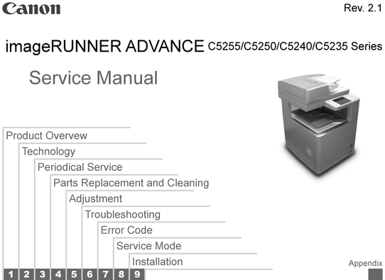 Product picture imageRUNNER ADVANCE C5255/C5250/5240/C5235 Service Manual